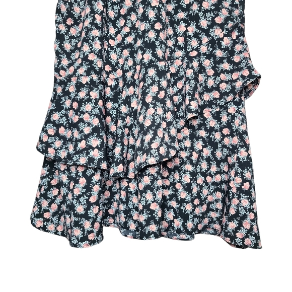 Valleygirl Black & Pink Floral Print Flowy Short Sleeve Mini Dress - Picture 4 of 7